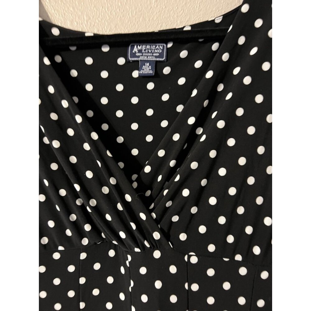 American Living Ralph Lauren Dress 14 Ivory Black Polka Dot Stretch Washable - Picture 3 of 7